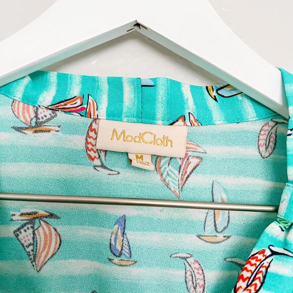 ModCloth Retro Blue Striped Sailboat Top Medium - Picture 2 of 6